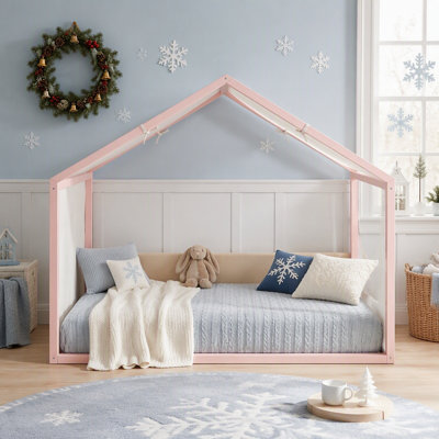 Canopy Bed with Upholstered Side Panels, Breathable Linen Canopy for Bedroom, Guest Room