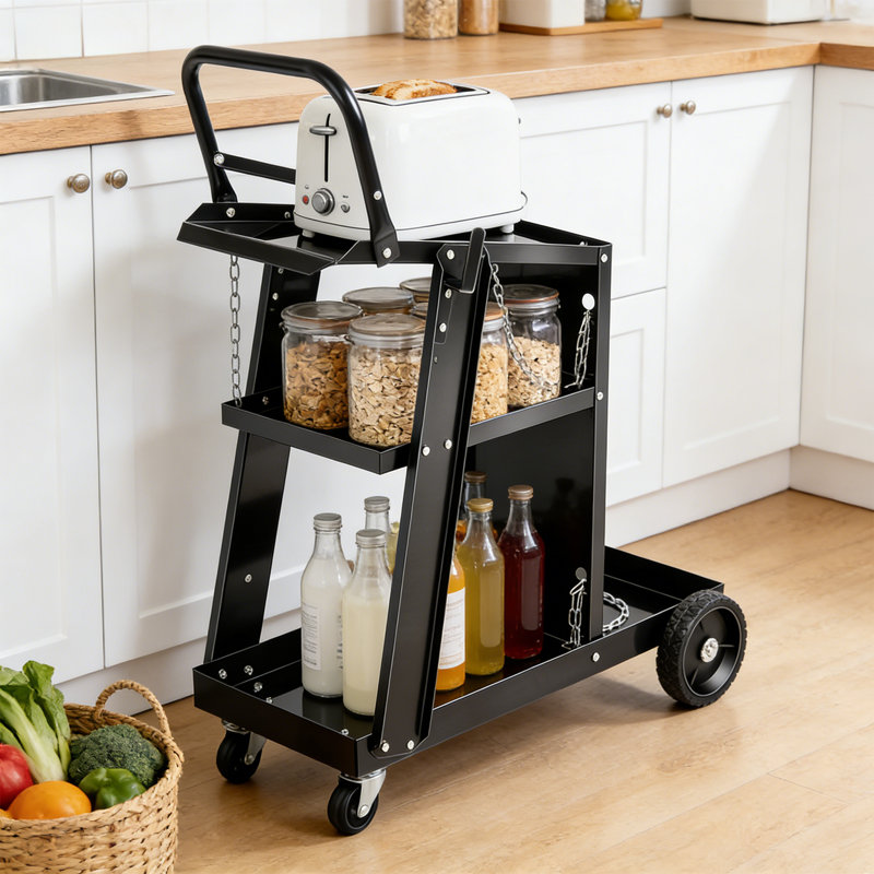 Chariot de soudage à 3 niveaux, chariot de soudage avec poignée, chaînes de sécurité de stockage de réservoir pour machine de soudage à plasma TIG MIG MMA