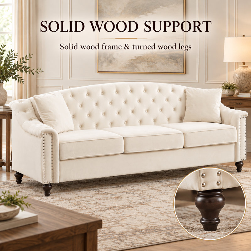 Canapé Chesterfield en velours Chisholm, Beige