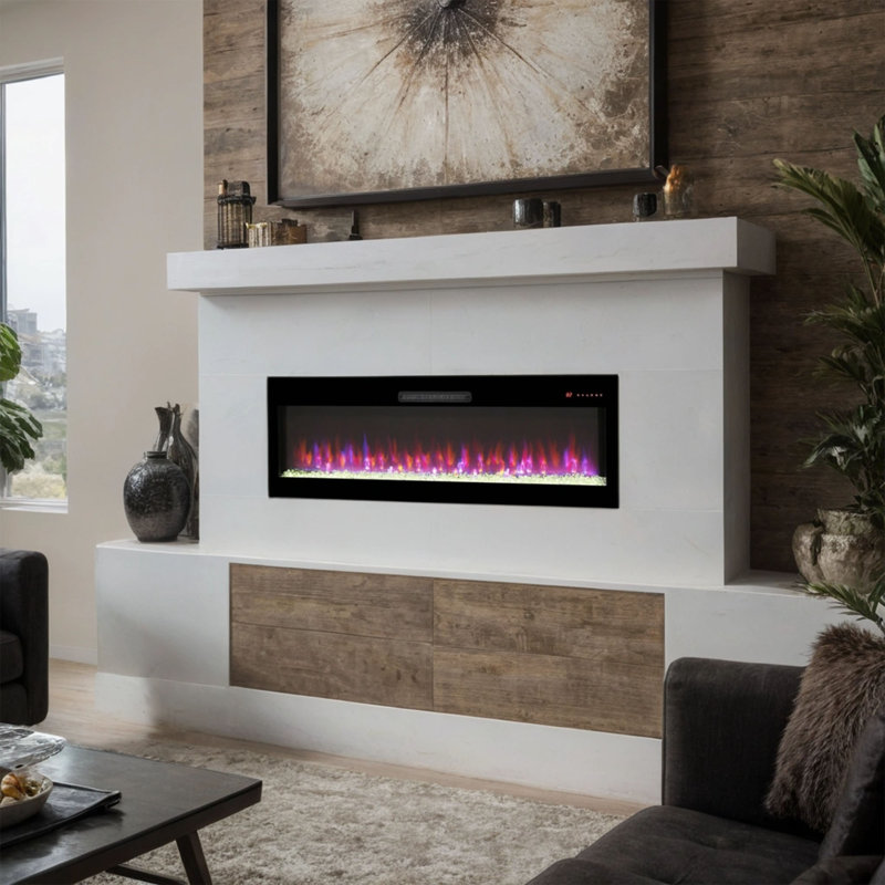 Smart 50" WiFi-Enabled Electric Fireplace Heater, Recessed in-Wall and Wall-Mounted, 18.58" H x 50" W x 4.92" D