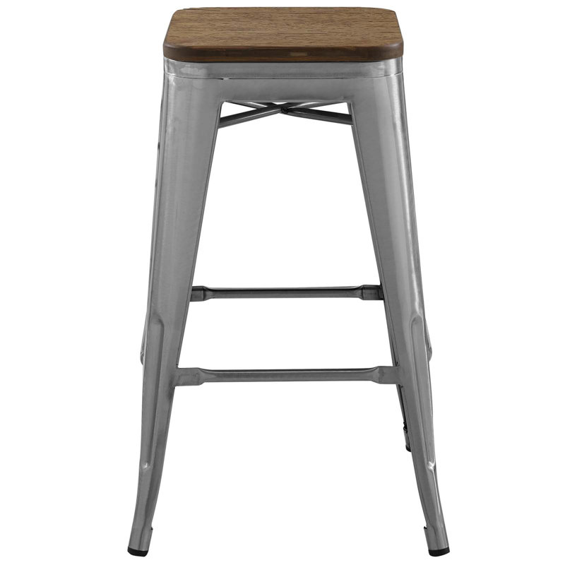 Gunmetal Industrial Metal and Bamboo Backless Counter Stool
