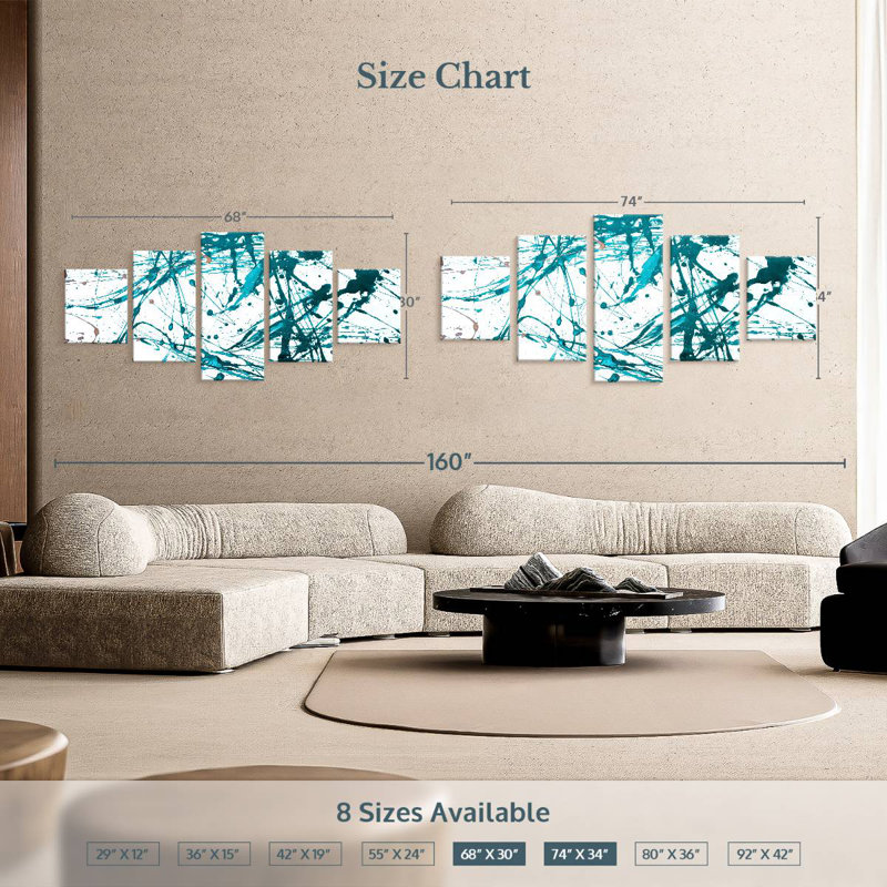 Avery Teal Abstract, 34" H x 74" W