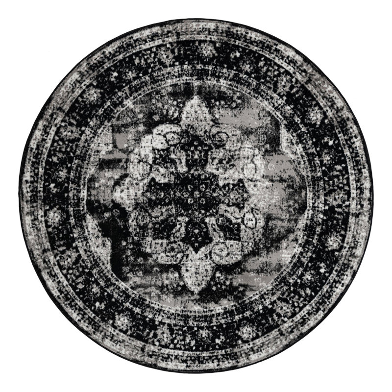 Brandt Oriental Area Rug, Round 7', Black 