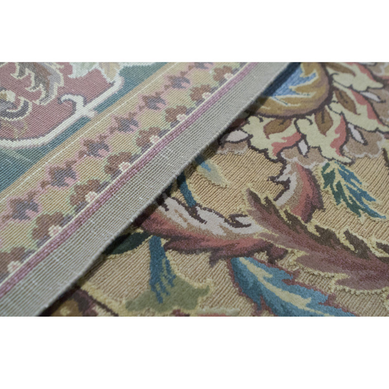 Hand-Knotted High-Quality Gold and Green Area Rug