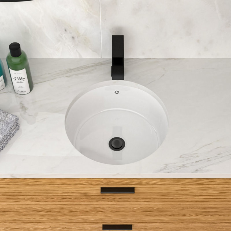 Lavabo de salle de bain encastré rond en céramique avec trop-plein