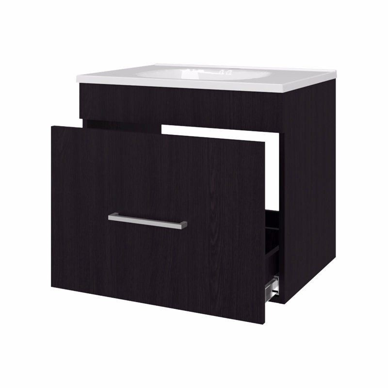 Ensemble de meuble-lavabo flottant 1 tiroir avec lavabo, Noir