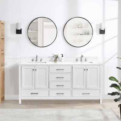 72 In. Double Sink Freestanding Bathroom Vanity With Engineered Top