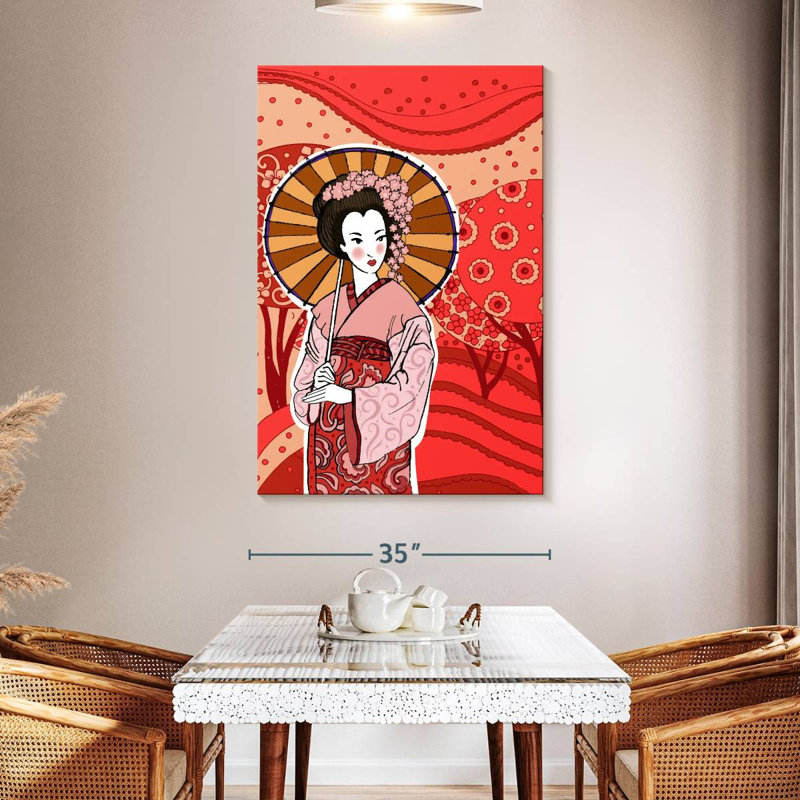 Geisha japonaise Leisha au printemps, H 51 po x l 34 po