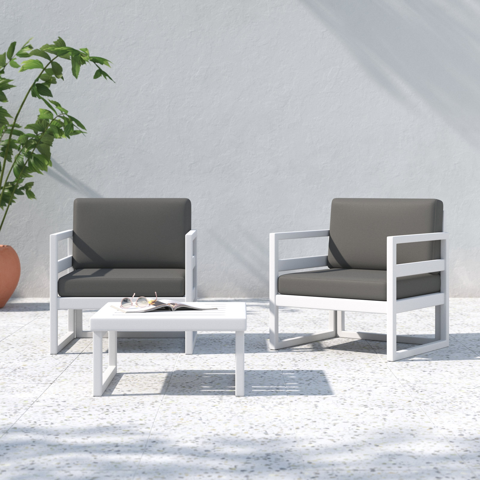 Kalani 2 - Person Patio Conversation Set with Sunbrella® Cushions, White, Charcoal