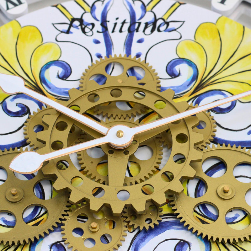 Positano 24'' Multicolor Wood and Metal Wall Clock with Moving Gears