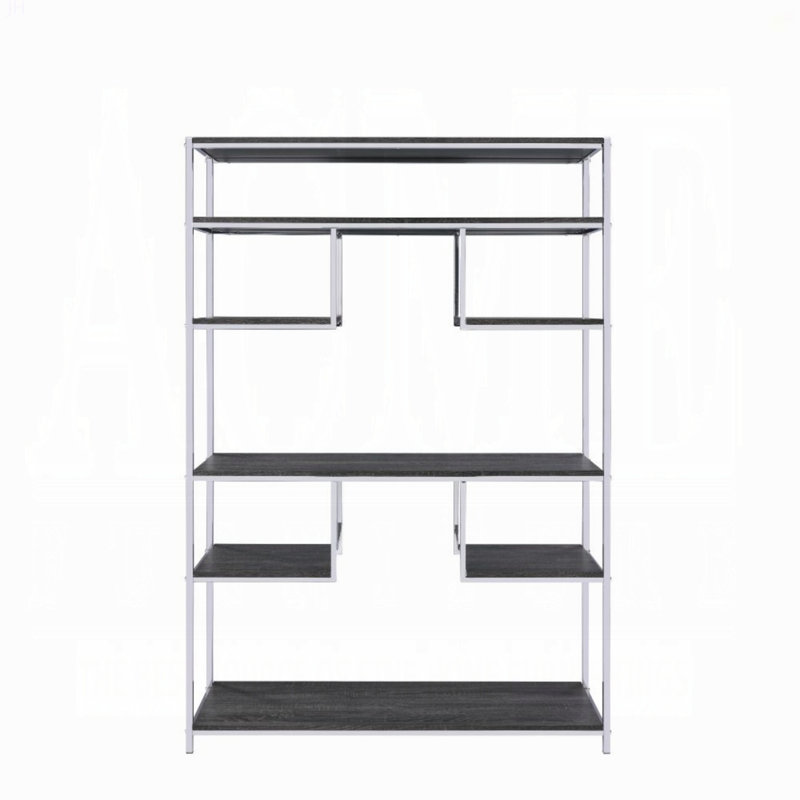 Bibliothèque rustique en chêne gris et chrome à 8 tablettes