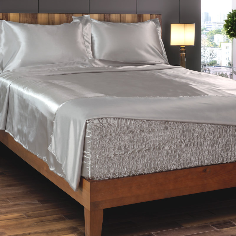 Smooth Satin BedTite Tight Grip Sheet Set, Silver, Full/Double