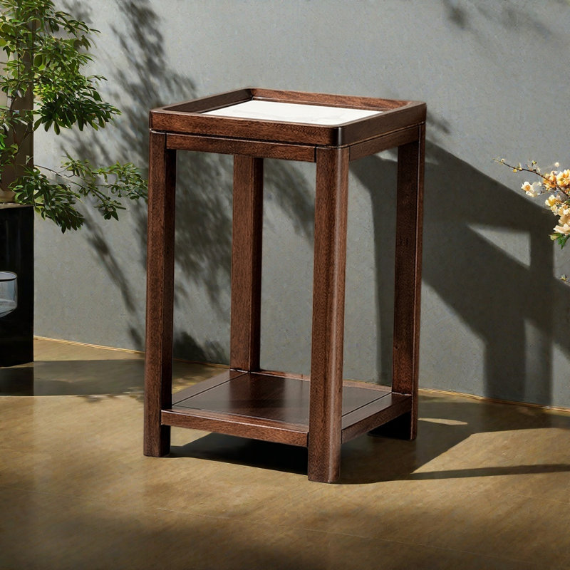 Support pour plante à deux couches en bois massif, H 22,44 po x l 13,77 po x P 13,77 po