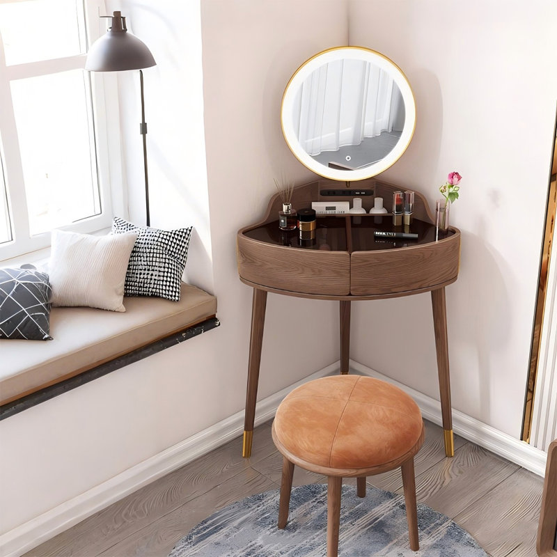 24.41"Simple brown mini dressing table with makeup mirror