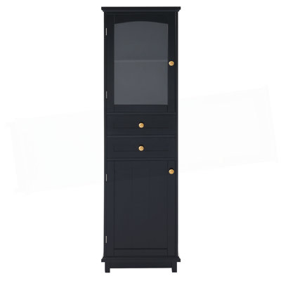Armoire de rangement de 63 po de hauteur avec portes en verre, autoportante, deux tiroirs et tablettes réglables, panneau de fibres à densité moyenne, peint en noir - pour exposer vos articles préférés