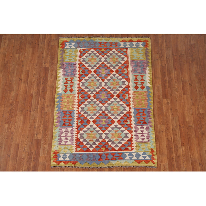 Tapis décoratif réversible en laine kilim oriental 4 x 6