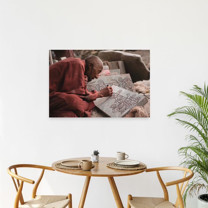 Tibetan Monk Carving Abstract Contemporary Wall Art Print by Giacomo Bruno - Wrapped Canvas Print, 60.96cm H x 91.44cm W