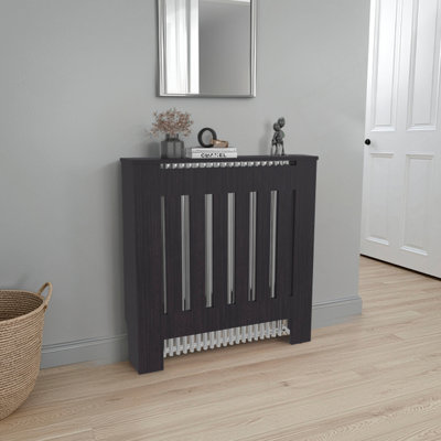 Armoire de radiateur avec panneau à lattes, mobilier de maison moderne pour unités de chauffage, enceinte décorative ventilée, noir