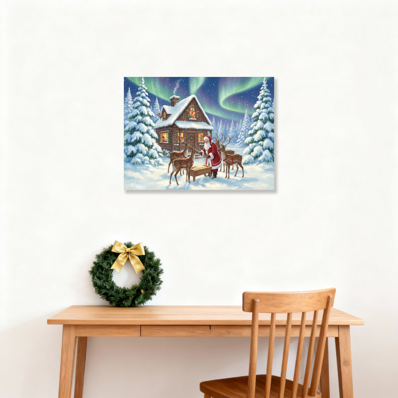 Art mural sur toile Cottage Reindeer, H 16 po x l 24 po