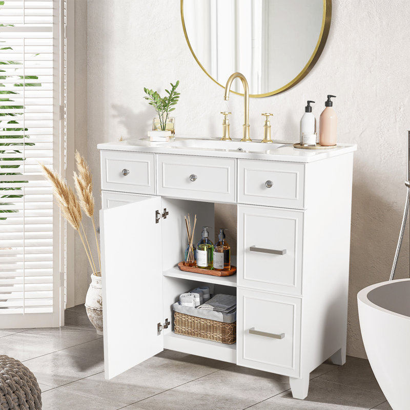 Ensemble de meuble-lavabo moderne 36 "avec lavabo en céramique, Blanc