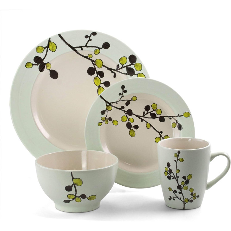 Elama Retro Bloom 16 Piece Luxurious Stoneware Dinnerware With Complete Setting For 4