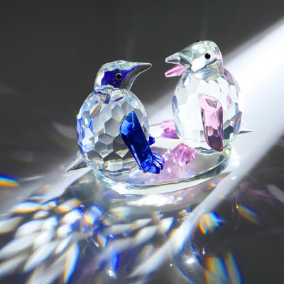 Crystal Penguin Figurine Set, K9 Crystal Animal Sculpture Pair, Elegant Penguin Decor for Home Office Shelf Tabletop Display