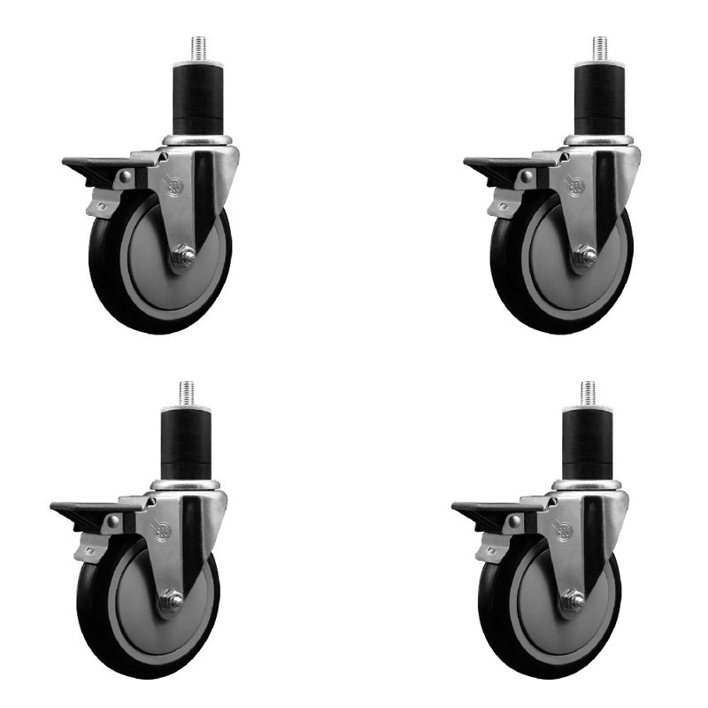 Ensemble de roulettes extensibles en poly pivotant de 1-3 / 4 pouces avec frein SCC