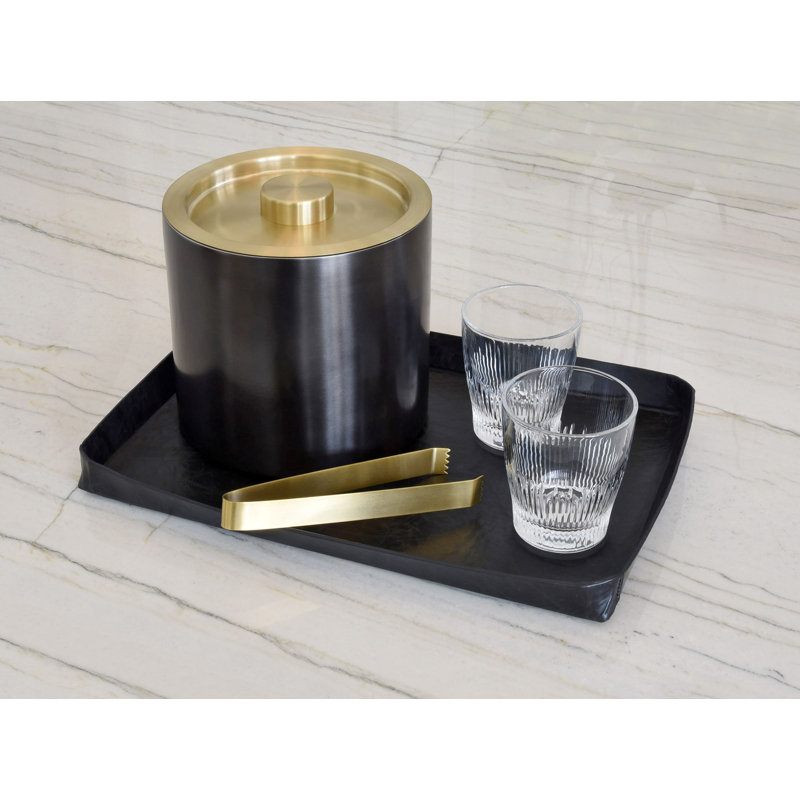 Seau à glace rond en acier inoxydable brossé, Noir mat / Laiton mat