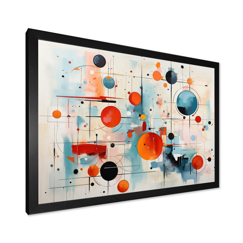 Abstrait coloré Mid Mid Century Atomic II abstrait, H 16 po x l 32 po x P 1 po, Cadre simple noir