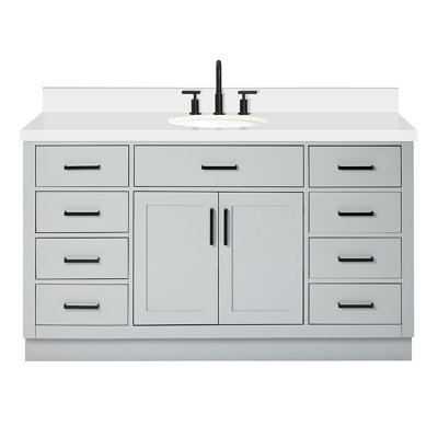 Meuble-lavabo simple en bois massif Tidworth avec plateau en quartz blanc de 1,5 po