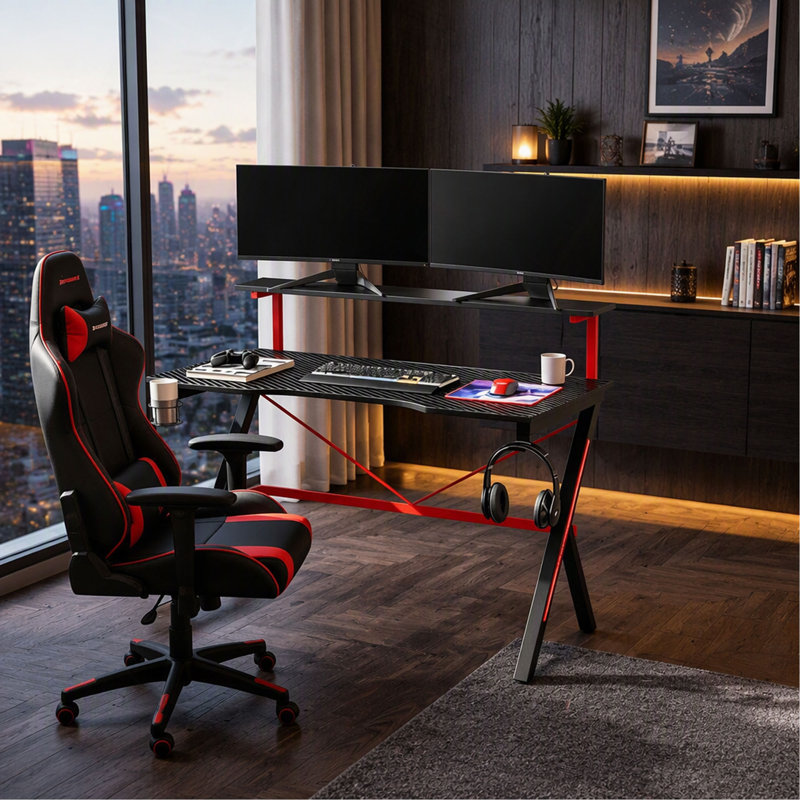 Bureau moderne, bureau d'ordinateur, bureau de jeu avec double bureau (seulement bureau)