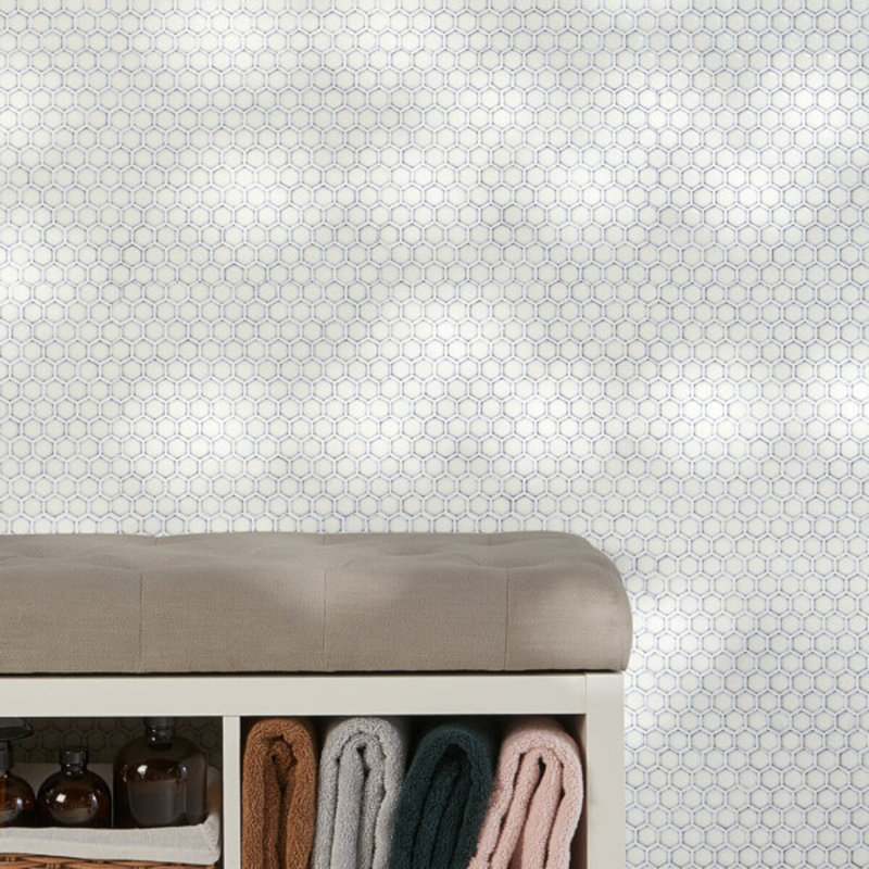 Eden 1" Rimmed Hexagon Polished Porcelain Mosaic Tile, Vintage White