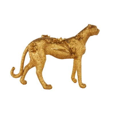 Cole And Grey Resin Standing Leopard Decorative Sculpture With Textured Spots And Floral Accents