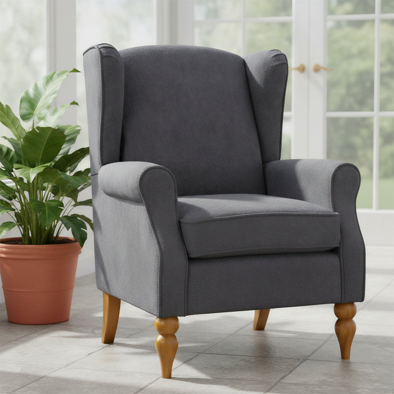 Ensemble de table basse et de fauteuils à haut dossier en bois massif, Gris foncé antique