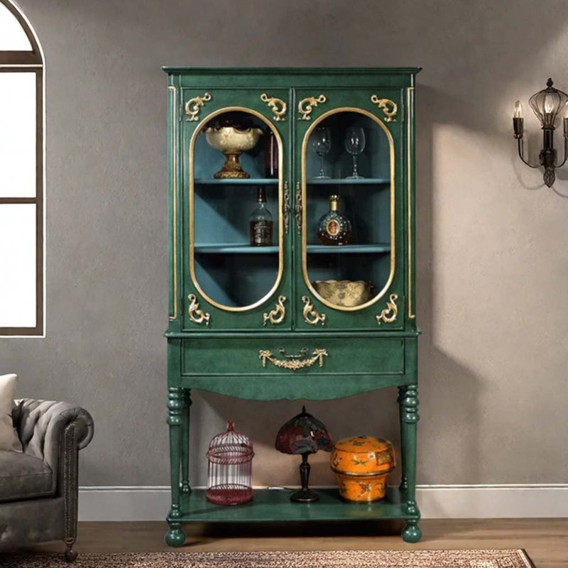 Vintage Hand Carved Display Cabinet Bookcase
