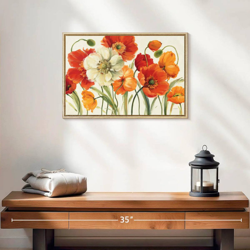 Mélodie des coquelicots, 19 po x 13 po, Cadre flottant en bois naturel
