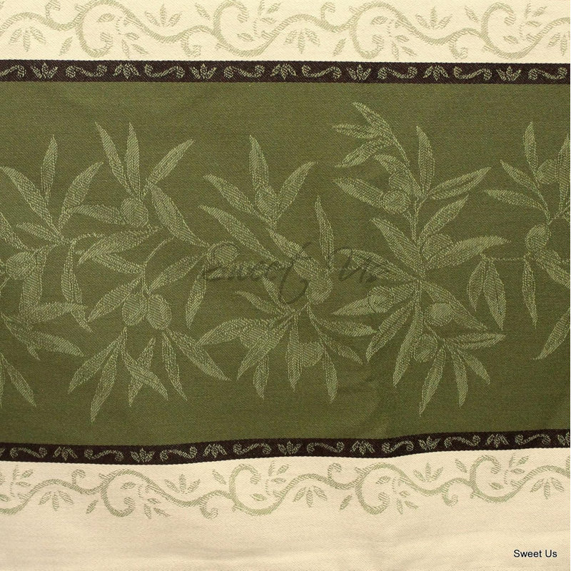 Wipeable Stain Resistant polytetrafluoroethylene Coated Provencal Jacquard Cotton Olive Floral Tablecloth Collection