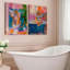 Funny Bathroom Tiger Wall Art Set Of 2, Eclectic Pink Animal In Bathtub Canvas Wall Decor Maximalist Fashion Dopamine Painting Poster Print Aesthetic Artwork For Restroom Home Framed-110411751