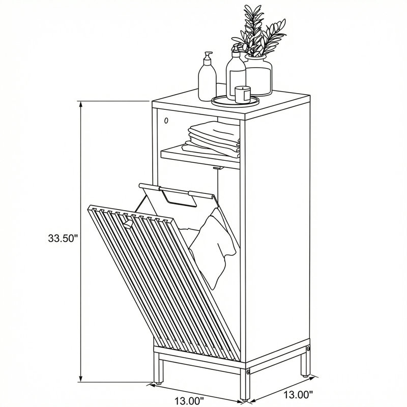 Freestanding Storage Cabinet with Bamboo Front and Removable Laundry Hamper for Bathroom, Bedroom, and Laundry Room Organization