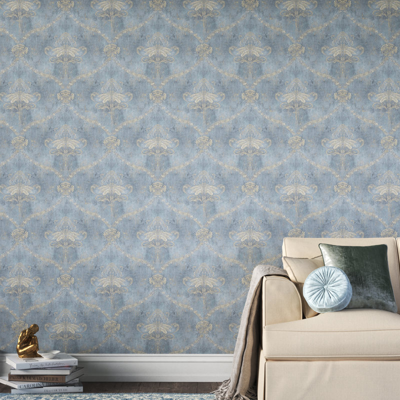 Rouleau de papier peint L 33 pi x l 20,5 po Mifflinburg, Bleu / beige