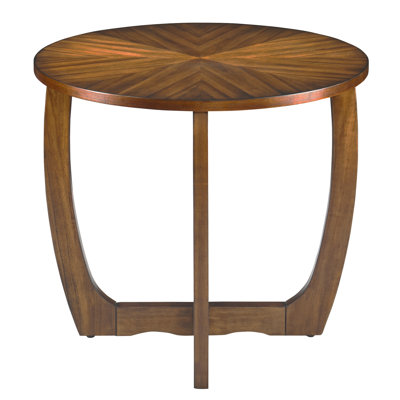 Handcrafted Round Wood Side Table With Unique Starburst Pattern And Sturdy Base