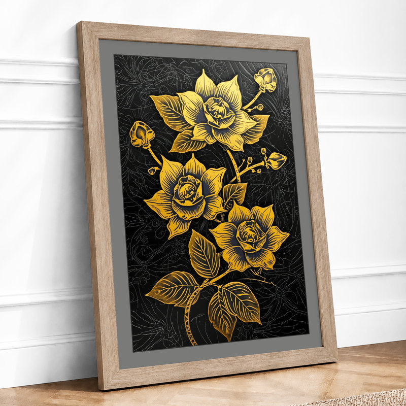 Golden Roses Botanical - Print, A1 - 84.1 x 59.4 cm, Oak