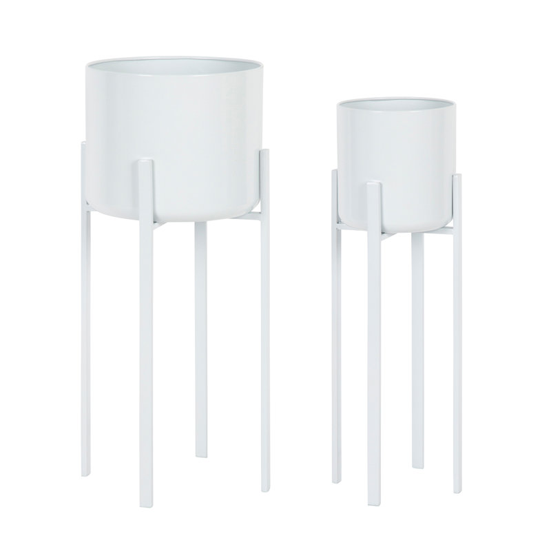 Ardeth Tess Metal Pot Planter (Set of 2), White