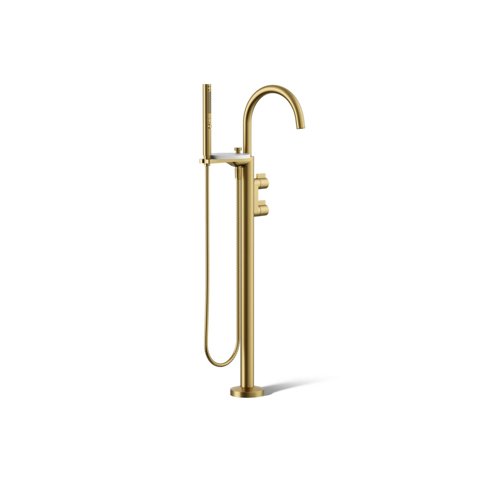 Components Floor-Mount Bath Filler Trim, Vibrant Brushed Moderne Brass, Knob Handle