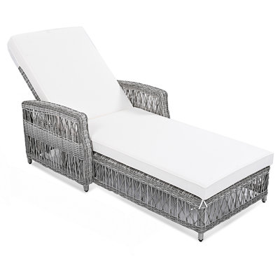 1PC Outdoor Long Reclining Chaise, Wicker Lounge With Armrests, Patio Adjustable Recliner With Soft Removable Cushions