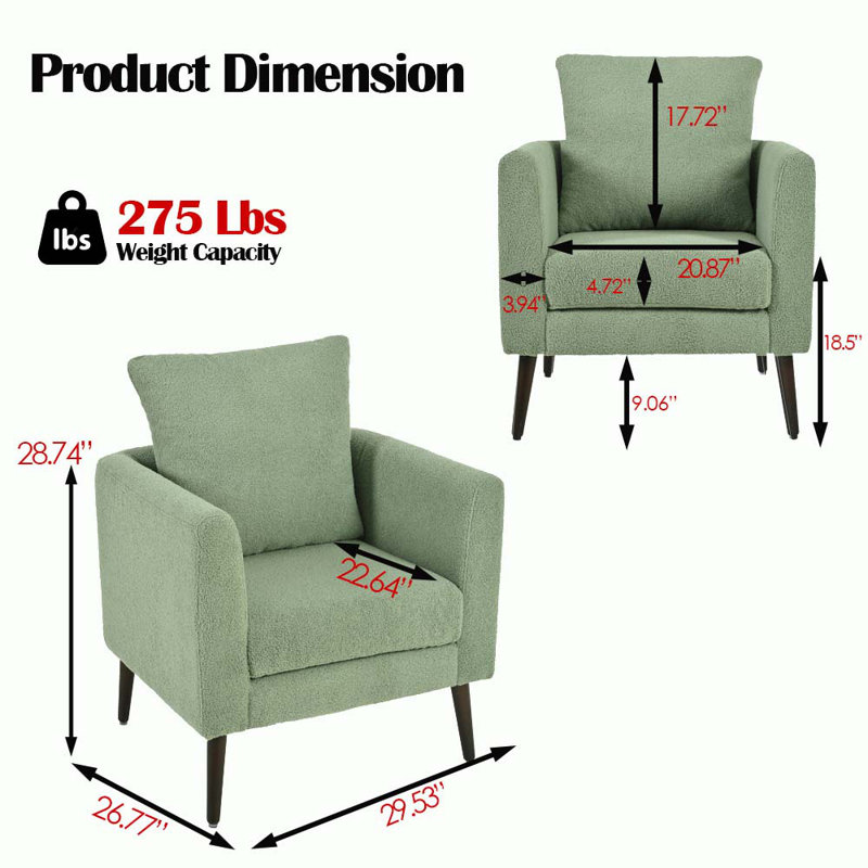 Fauteuil club l 29,53 po avec pieds en bois massif et coussin, Ours en peluche vert