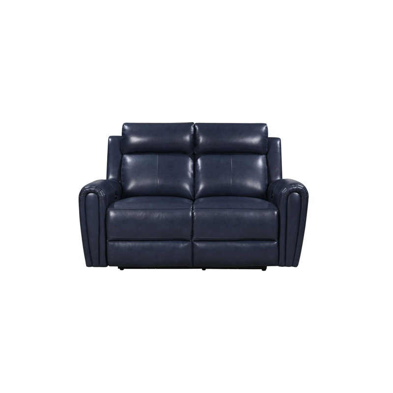 Iqraa Upholstered 61'' Power Reclining Loveseat, Blue Genuine Leather