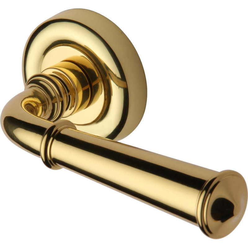 Heritage Brass Heritage Door Handle Lever Latch on Round Rose Colonial Design, Polished Brass