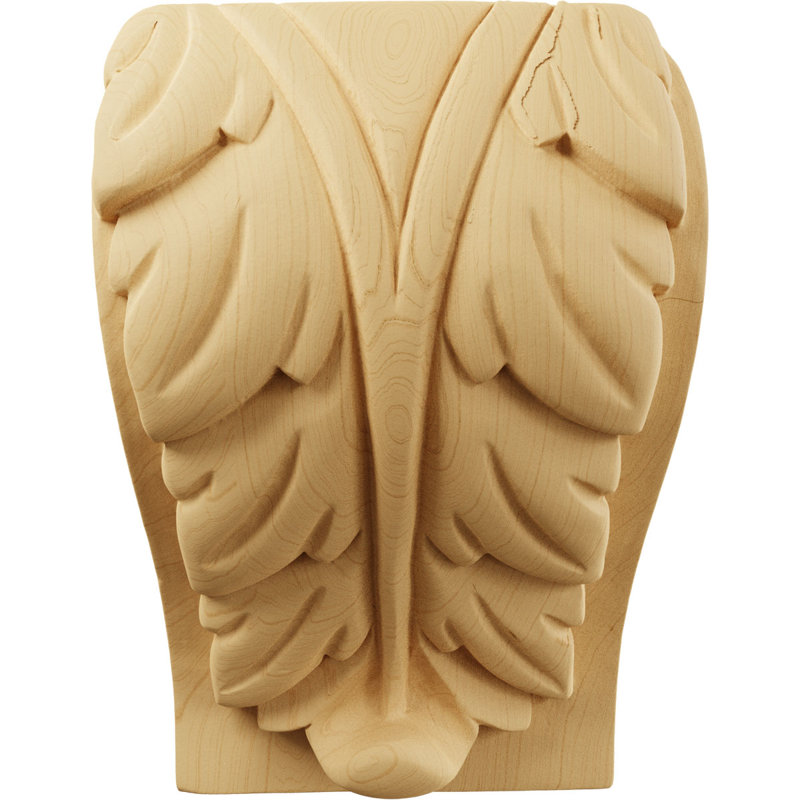 Corbeau à feuilles d'acanthe, Érable dur, L 1,75 po x H 3 po x P 1,5 po 