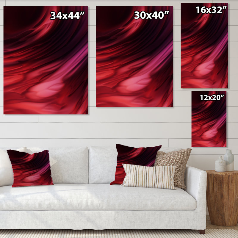 Abstrait vague rouge liquide - art mural moderne sur toile, H 44 po x l 34 po x P 1,5 po, Toile tendue